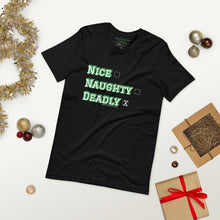 Load image into Gallery viewer, Deadly Holidays - (Short Sleeve Unisex T-Shirt - BlackGreen/RedGreen)