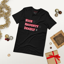 Load image into Gallery viewer, Deadly Holidays - (Short Sleeve Unisex T-Shirt - BlackRed/GreenRed)