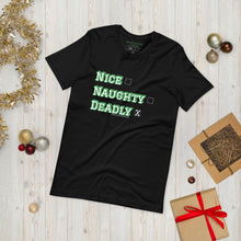 Load image into Gallery viewer, Deadly Holidays - (Short Sleeve Unisex T-Shirt - BlackGreen/RedGreen)