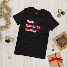 Load image into Gallery viewer, Deadly Holidays - (Short Sleeve Unisex T-Shirt - BlackRed/GreenRed)