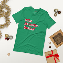 Load image into Gallery viewer, Deadly Holidays - (Short Sleeve Unisex T-Shirt - BlackRed/GreenRed)