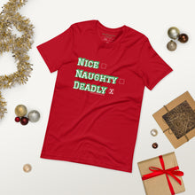 Load image into Gallery viewer, Deadly Holidays - (Short Sleeve Unisex T-Shirt - BlackGreen/RedGreen)
