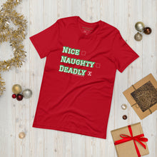 Load image into Gallery viewer, Deadly Holidays - (Short Sleeve Unisex T-Shirt - BlackGreen/RedGreen)
